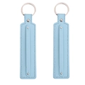 Light blue rectangular leather keychain pendant with silver rivets and stitching - Diameter 30mm Total Length About 15cm / Light Blue
