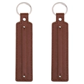 Set of two brown handmade leather keychains with metallic rings and detailed stitching - Diameter 30mm Total Length About 15cm / Dark Brown