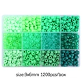 1200pcs green tone pony beads in 12 compartment storage box for DIY jewelry making - 9x6mm 12 Grids Bucket Beads Set Approx 1200pcs/Box / Green Series