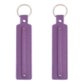 Litchi pattern purple leather keychain with metal ring and white contrast stitching detail - Diameter 30mm Total Length About 15cm / Medium Purple