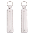 Sleek silver leather keychain with metallic finish and minimalist industrial stitching - Diameter 30mm Total Length About 15cm / Silver