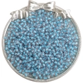 Himmelblaue 4mm facettierte Glasperlen für DIY-Schmuck in einem silbernen Dekoteller - 10g Packung / Hellblau