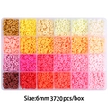 Bastelset mit 3720 Stück 6mm warmen Heishi-Perlen aus Ton in einer 24-Gitter-Sortierbox - 24-Gitter Buntes loses Perlenset / 6mm (Ca. 3720 Stück/Box) / Warme Töne