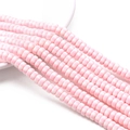 Pink and white striped flat Heishi clay beads for DIY jewelry and bracelet making - 39cm/Strand Approx 110pcs 6x3mm Aperture 1mm / Light Color
