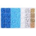 DIY jewelry kit with 24 compartments of blue clay beads and alphabet charms - 6mm / Blue Series