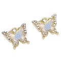 Golden butterfly pendant with light blue rose and rhinestones for jewelry making - Blue Flower Butterfly Pendant / 16x13mm (1.5mm Hole) / Gold