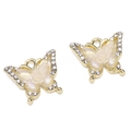 Golden alloy butterfly charm with white rhinestones and pearlescent resin rose flower - White Flower Butterfly Pendant / 16x13mm (1.5mm Hole) / Gold