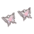 Ciondolo a farfalla in lega d'argento con rosa in resina e strass per gioielli fai-da-te - Ciondolo a Farfalla con Fiore Rosa / 16x13mm (Foro 1.5mm) / Argento