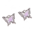 Ciondolo farfalla argento con rosa viola e cristalli per gioielli fai-da-te - Ciondolo a Farfalla con Fiore Viola / 16x13mm (Foro 1.5mm) / Argento
