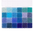 24-compartment storage box with 3mm rainbow seed beads in blue and purple shades for DIY crafts - 24-Grid Blue Color Series