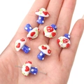 Handmade mushroom glass bead with red heart patterns and blue polka dot stem - 1 Piece (Approx. 17x16mm) / White with Strawberry and Heart Mushroom