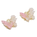 Ciondolo a farfalla rosa e bianco in lega dorata con finitura glitterata fine - Ciondolo a Farfalla con Fiore Rosa / 12x10mm (Foro 1mm) / Oro