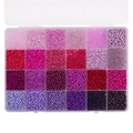 24-compartment storage box with pink and purple gradient 3mm glass seed beads for DIY jewelry - 24-Grid Purple Color Series