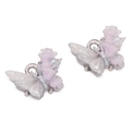 Ciondoli a farfalla in resina lavanda glitterata con base in metallo per gioielli - Ciondolo a Farfalla con Fiore Viola / 12x10mm (Foro 1mm) / Argento