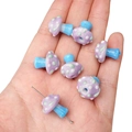 Handmade mushroom glass beads in light purple and sky blue for DIY jewelry crafting - 1 Piece (Approx. 17x16mm) / Purple with Blue and White Dots Mushroom