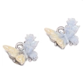 Ciondoli a farfalla scintillanti con sfumatura gialla e blu per gioielli fai-da-te - Ciondolo a Farfalla con Fiore Blu / 12x10mm (Foro 1mm) / Argento