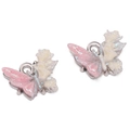 Ciondoli a farfalla rosa e crema con glitter per la creazione di gioielli fai da te - Ciondolo a Farfalla con Fiore Rosa / 12x10mm (Foro 1mm) / Argento