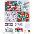 Kit de joyería navideña DIY con cuentas de arcilla rojas verdes y letras en caja - Kit de cuentas redondas de Halloween (aprox. 325 uds)