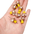 Handmade brown and yellow glass mushroom beads with white heart patterns for DIY jewelry - 1 Piece (Approx. 17x16mm) / Brown with White and Coffee Dots Mushroom