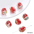 Hand-painted Christmas themed glass beads in festive red and green 14x16mm size - Christmas Hat (#8)