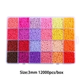3mm 24-color glass seed bead kit with 12000 pieces in a clear plastic organizer box - 24 Grids / Warm Color Series, 15g per Compartment, Approx. 12000 Pcs/Box