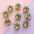 Golden 14mm hollow cloisonne bell charms with green floral enamel for DIY jewelry - Dark Green