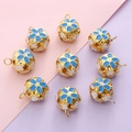 9pcs set of 14/18mm golden cloisonne flower bells with blue enamel for DIY crafts - Sapphire Blue
