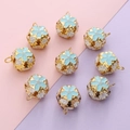 Light blue hollow enamel flower charms in gold finish for DIY jewelry making - Blue
