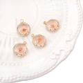 Set of four 18K gold plated round pendants with transparent pink dried flowers for DIY - 15x18mm (FGT656) 1 Piece/Pack / Gold Pink Flower