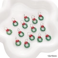 Christmas wreath charms set for DIY jewelry making, 12x15mm green enamel pendants with bows - Wreath Pendant (#28)