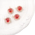 18K gold plated round resin pendant with red dried flowers for DIY jewelry making - 15x18mm (FGT656) 1 Piece/Pack / Gold Red Flower