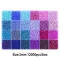DIY 3mm glass seed beads kit with 24 colors including blue and purple shades, 12000pcs set - 24 Grids / 3mm Blue & Purple Mixed Beads, Approx. 12,000 Pcs/Box, 15g Per Grid