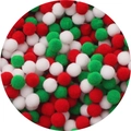 Pompones navideños rojos blancos y verdes de poliéster para manualidades y decor - Estilo de Navidad / 1cm (200 Piezas/Paquete) / Rojo Verde Blanco