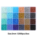 24-color 3mm glass seed beads kit with 12000 pieces in transparent storage box - 24 Grids / 3mm Blue & Coffee Mixed Beads, Approx. 12,000 Pcs/Box, 15g Per Grid