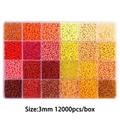 Warm-toned 3mm glass seed beads in a 24-grid organizer box, 12000pcs for DIY jewelry - 24 Grids / 3mm Red & Yellow Mixed Beads, Approx. 12,000 Pcs/Box, 15g Per Grid
