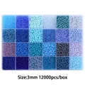 24-grid box of 3mm blue and purple glass seed beads set for DIY jewelry crafting - Blue Series (12000pcs)