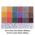 24-grid DIY jewelry kit with 3mm glass seed beads and 4x7mm alphabet letter beads - 24 Grids Storage Box / 3mm Pearlescent Dark Series