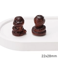 Carved wood snake pendant in dark red finish for DIY jewelry making, size 22x28mm - 1 Piece Per Pack / Red Sandalwood - Yuanbao Snake 22x28mm