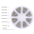 Kit d'apprêts argentés pour bijoux DIY avec fermoirs mousquetons dans une boîte ronde - Or blanc