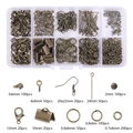 DIY jewelry making kit with bronze earring hooks, clasps and jump rings in a 10-grid box - Bronze