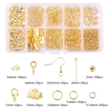Golden DIY jewelry making kit with various alloy earring hooks and clasps in box - Gold