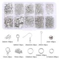 Bright silver DIY jewelry making starter kit with 10-grid storage box and metal findings - White Gold