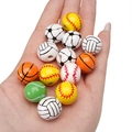 Houten kralen met gemengde sportpatronen zoals voetbal en basketbal voor doe-het-zelf-werk - Sportballen Serie / 16mm (10 Stuks/Verpakking)