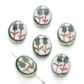 Hand-painted ceramic tulip beads in white for DIY jewelry making and handicraft - 16x20mm / Green