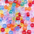 Colorful mixed acrylic pony beads with large holes for DIY bracelet jewelry making - Diameter approx. 9mm, Height approx. 6mm, Hole approx. 3.5/4mm / Transparent Rainbow Mixed Colors (Approx. 100 pcs/Pack)