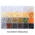 DIY pony bead kit with 600 pieces 9x6mm plastic large hole beads in 24 colors storage box - Standard Pack / Grey White Coffee