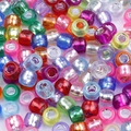 Colorful multi-finish acrylic pony beads for DIY bracelets and children handmade crafts - Diameter approx. 9mm, Height approx. 6mm, Hole approx. 3.5/4mm / Silver Core Mixed Colors (Approx. 100 pcs/Pack)
