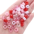 Colorful acrylic pony beads in pink, red and white held in hand for DIY jewelry making - Diameter approx. 9mm, Height approx. 6mm, Hole approx. 3.5/4mm / Pink Series (Approx. 100 pcs/Pack)