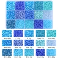 Blue DIY jewelry bead kit in 15-grid box with various sizes and glass tube beads - 15-Grid Seed Bead Kit (10g/Grid Total 150g) / Blue Series