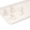 Set of four cute white flocked rabbit charms with pink ears and silver metal rings - Rabbit Style (BFB44) / 15x25mm (1 Piece/Pack) / White